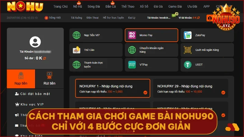 Khám phá thế giới Game Bài NOHU90 - Chơi hay, thắng lớn mỗi ngày 3 Tham gia game bài NOHU90 XYZ cực nhanh chỉ với 4 bước cơ bản