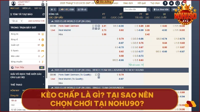 Kèo chấp tại NOHU90 là gì? Hướng dẫn chơi kèo châu Á chi tiết cho người mới 2 Kèo chấp tạo thế cân bằng cho trận đấu và mang lại cơ hội cược công bằng cho người chơi tại NOHU90