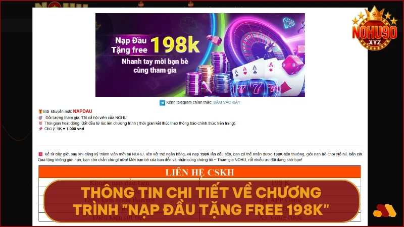 Nạp đầu tặng free 198K tại NOHU90 - Ưu đãi siêu hot cho tân thủ 2 Ưu đãi chào mừng siêu giá trị dành riêng cho thành viên mới tại NOHU90